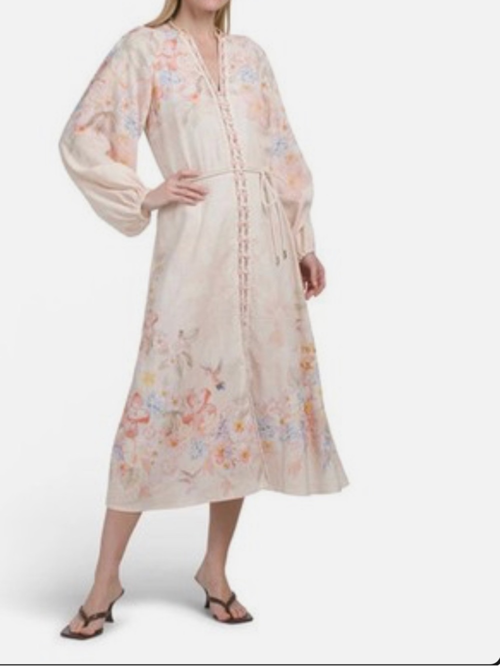 CALYPSO ST. BARTH Linen Blend Long Sleeve Maxi Dress with Rope Belt Sz Medium
